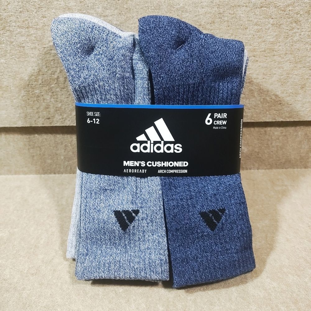 Adidas Men's Cushioned Crew Socks - Navy and Light Gray-B